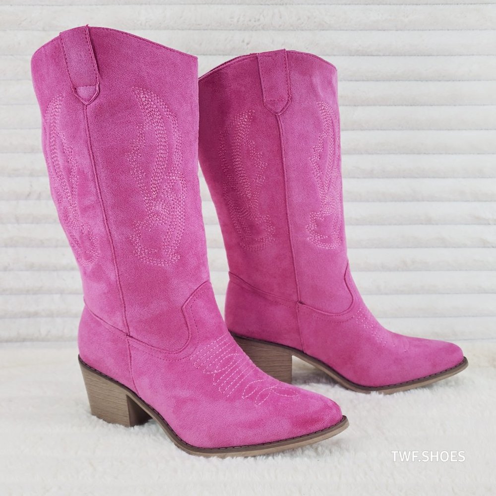 Pierre Dumas Pink Suede Western Heeled Boots - Picture 7 of 14
